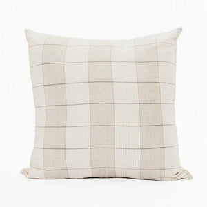 Throw pillow by Ginger Sparrow, a modern handcrafted home decor brand. The pillow features a soft ivory and dusty sage base with air geometric lines in a grid pattern. 