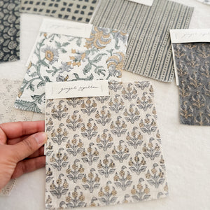 Sara Motif Oatmeal - Tan, Blue Grey Textile