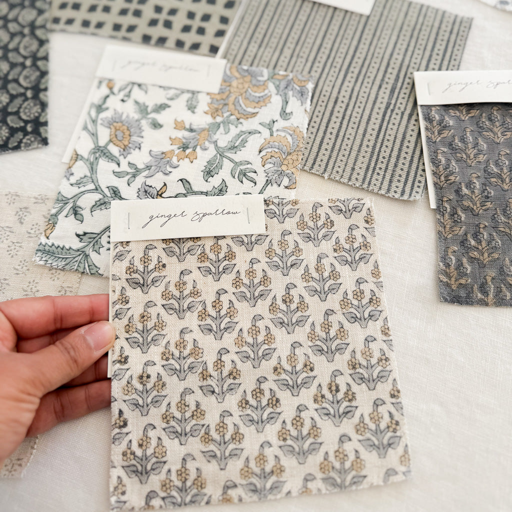 Sara Motif Oatmeal - Tan, Blue Grey Textile