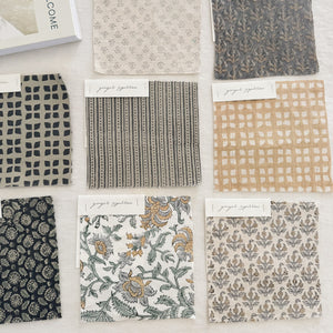 Sara Motif Oatmeal - Tan, Blue Grey Textile