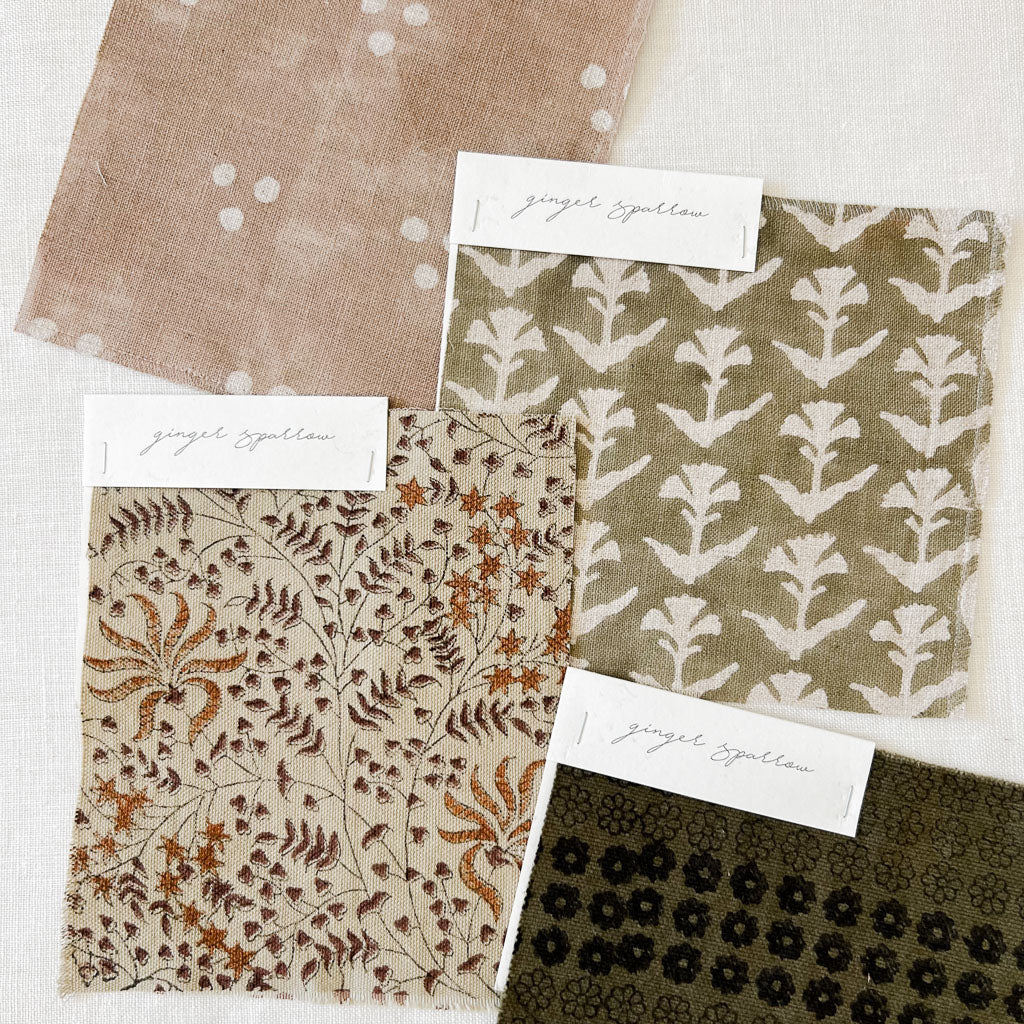 Gulmohar - Natural - Olive Textile Swatch