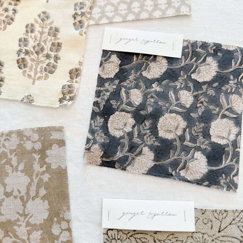 Kota - Natural - Indigo, Cement Textile Swatch