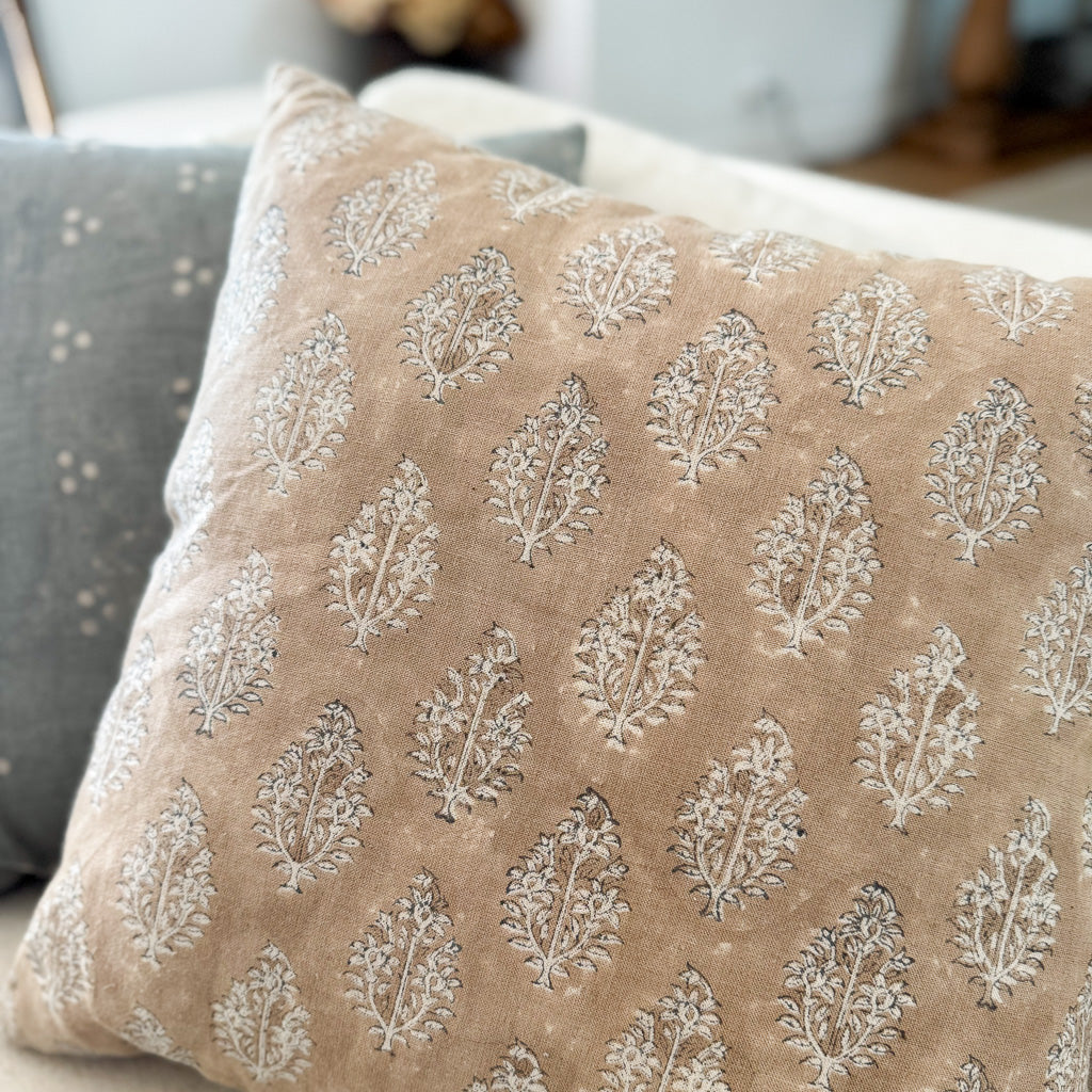 Sahara - Natural - Mocha, Blue Grey - Throw Pillow