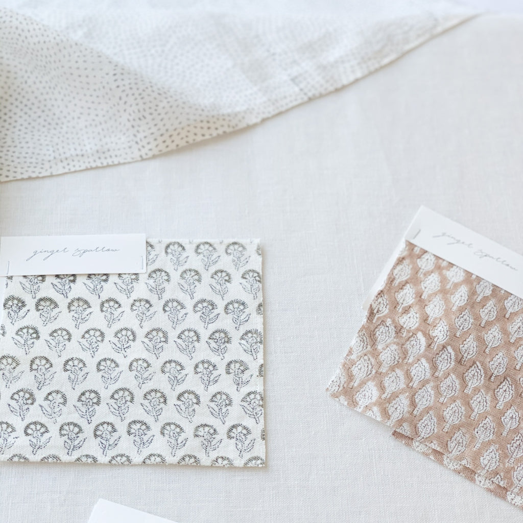 Featuring a delicate pattern handblock printed using traditional printing techniques, we love the soft color and texture that gives this fabric so much character. Made using incredibly soft linen, it is a bit of modern, a bit of boho and loads of warmth. We’re dreaming of these for farmhouse style spaces filled with light and greenery.