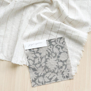 Featuring a delicate floral pattern handblock printed using traditional printing techniques, we love the soft color and texture that gives this fabric so much character. Made using incredibly soft linen, it is a bit of modern, a bit of boho and loads of warmth. We’re dreaming of these for farmhouse style spaces filled with light and greenery.