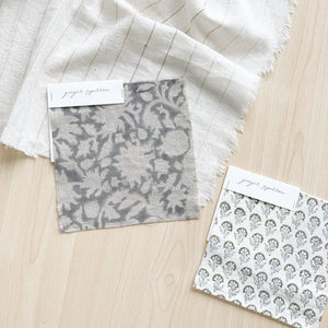 Featuring a delicate floral pattern handblock printed using traditional printing techniques, we love the soft color and texture that gives this fabric so much character. Made using incredibly soft linen, it is a bit of modern, a bit of boho and loads of warmth. We’re dreaming of these for farmhouse style spaces filled with light and greenery.