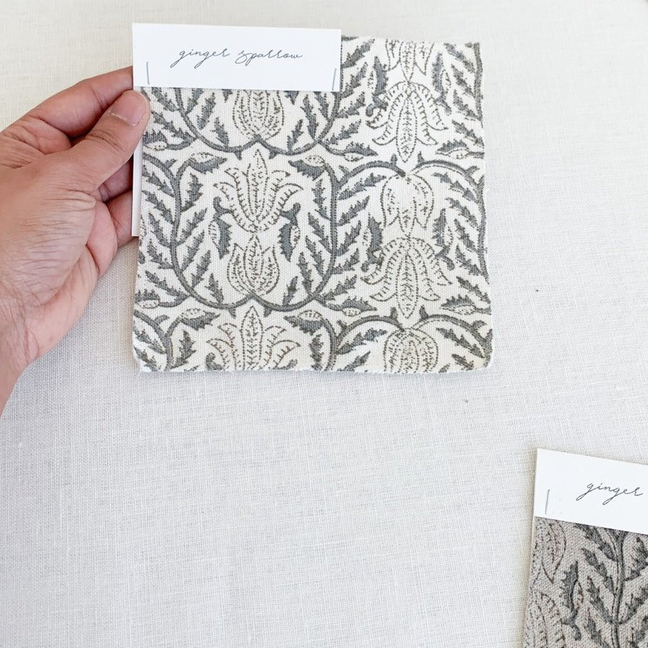 Featuring a delicate pattern handblock printed using traditional printing techniques, we love the soft color and texture that gives this fabric so much character. Made using incredibly soft linen, it is a bit of modern, a bit of boho and loads of warmth. We’re dreaming of these for farmhouse style spaces filled with light and greenery.