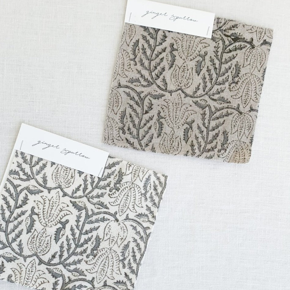 Featuring a delicate pattern handblock printed using traditional printing techniques, we love the soft color and texture that gives this fabric so much character. Made using incredibly soft linen, it is a bit of modern, a bit of boho and loads of warmth. We’re dreaming of these for farmhouse style spaces filled with light and greenery.