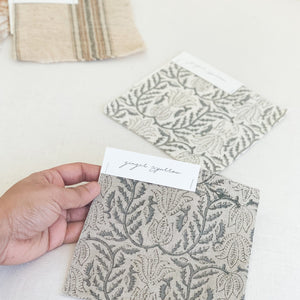 Featuring a delicate pattern handblock printed using traditional printing techniques, we love the soft color and texture that gives this fabric so much character. Made using incredibly soft linen, it is a bit of modern, a bit of boho and loads of warmth. We’re dreaming of these for farmhouse style spaces filled with light and greenery.